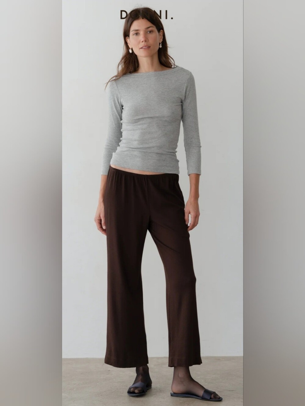 DONNI. Baby Rib Scallop Pant in Espresso